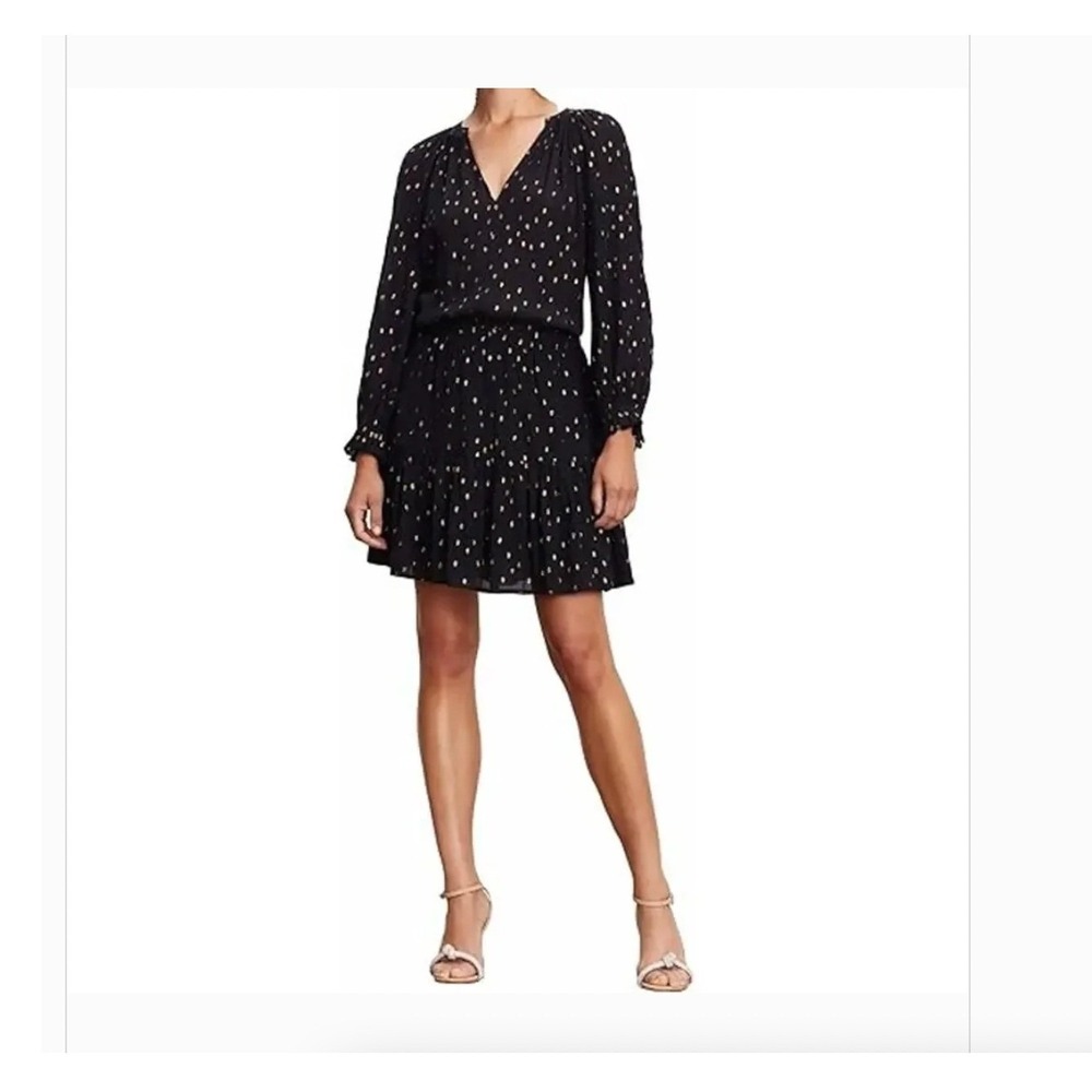 Velvet‎ by Graham & Spencer Dina Metallic Georgette Mini Dress Black Gold M NWT